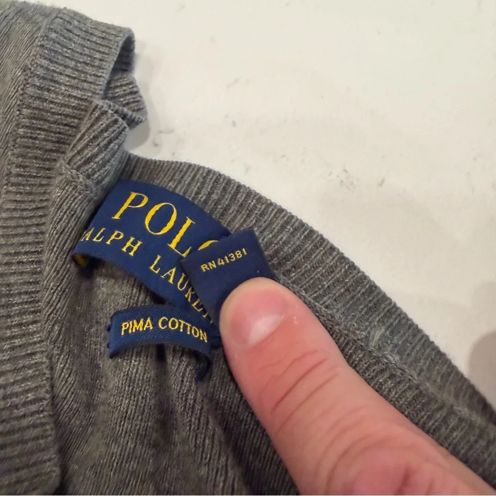 Polo by Ralph Lauren Men’s Gray V-Neck Pima Cotton Sweater - Large